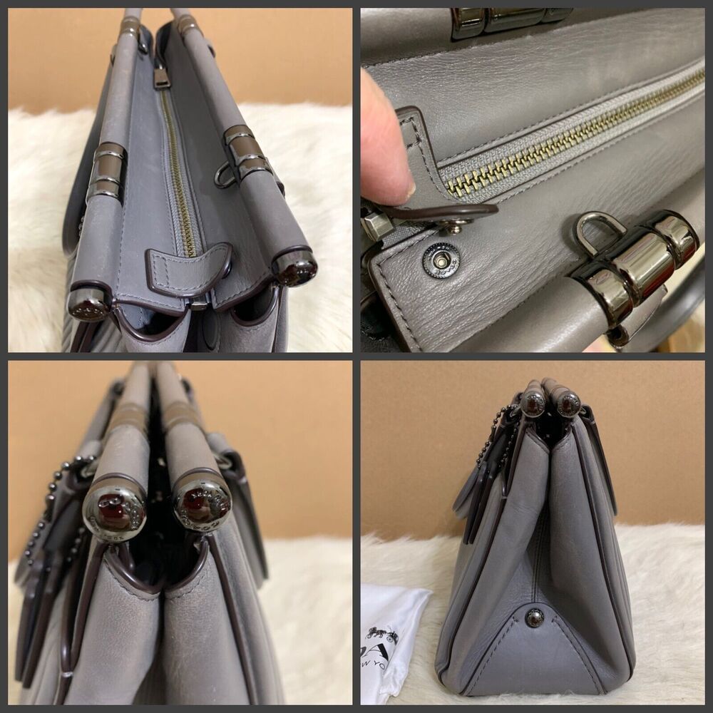 COACH Gray Linear Quilted Leather GRACE Structured Dowel Top Satchel #22728 - Picture 13 of 16